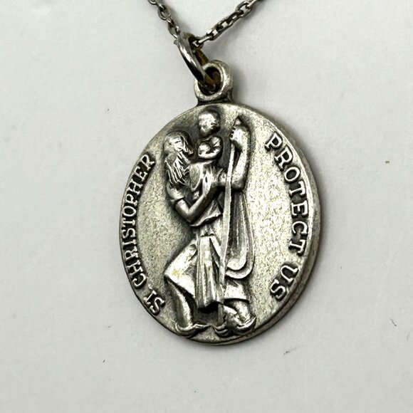 Sterling Silver St Christopher Medal Necklace 16” 925 Italy Chain Religious - Picture 5 of 9